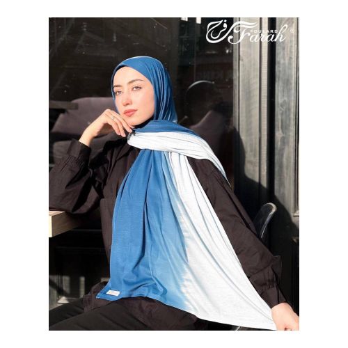 [CLBW-600173] Elegant Two-Tone Gradient Cotton Lycra Hijab Scarf - 170cm - Fun Blue
