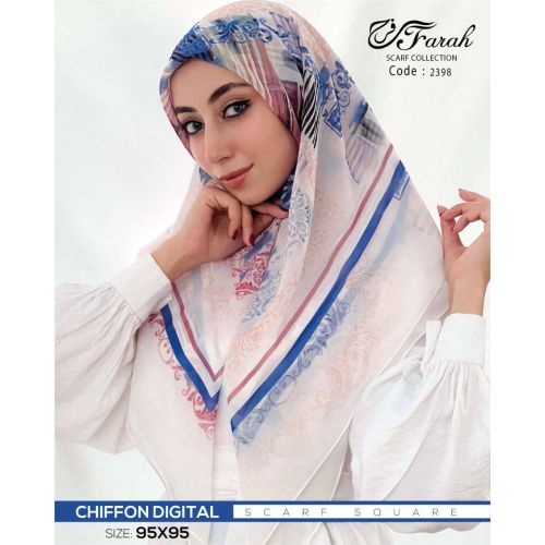 [CLBW-601377] Elegant Chiffon Hijab Scarf - Exquisite Square Print, 95 x 95 cm - Style-11