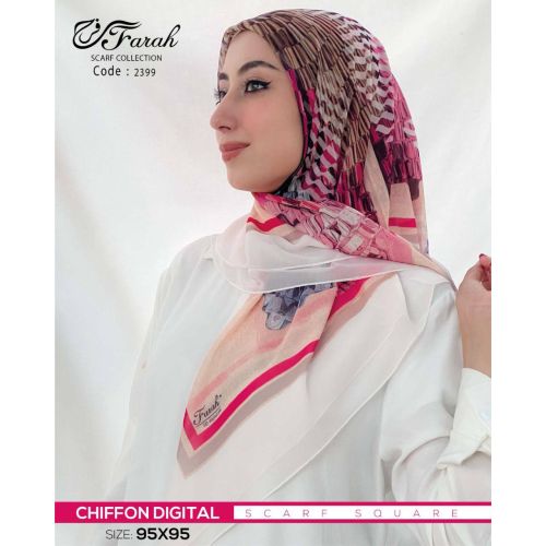 [CLBW-601382] Elegant Chiffon Hijab Scarf - Exquisite Square Print, 95 x 95 cm - Style-16