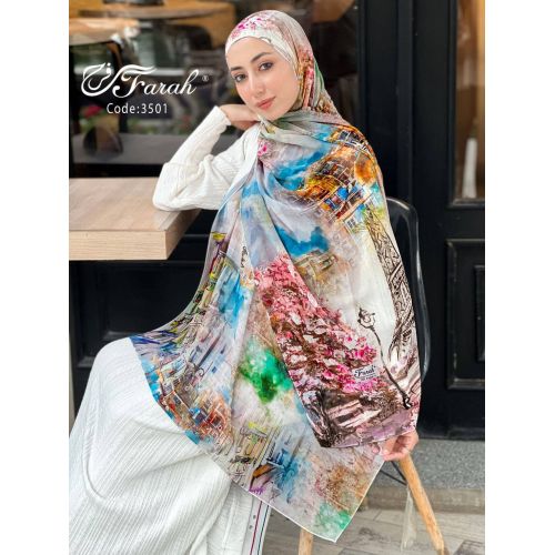 [CLBW-601425] Chiffon Hijab Scarf - 200cm Length with Exquisite Prints - Style-37
