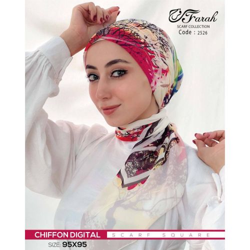 [CLBW-601477] Elegant Chiffon Hijab Scarf - Exquisite Square Print, 95 x 95 cm - Style-11