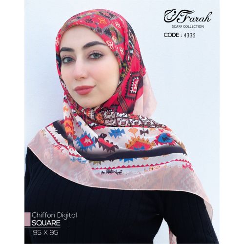 [CLBW-601506] Elegant Chiffon Hijab Scarf - Exquisite Square Print, 95 x 95 cm - Style-40