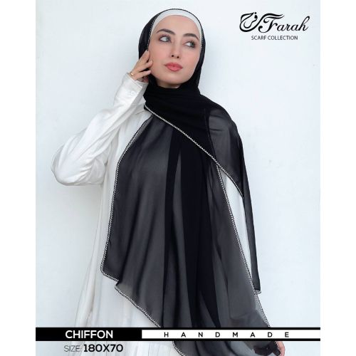 [CLBW-601547] Elegance Meets Craftsmanship: Handmade 190 cm Chiffon Hijab Scarf - Black