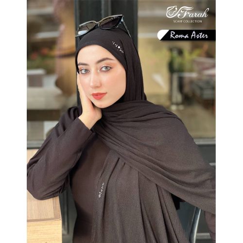 [CLBW-601877] Roma Comfort Line Scarf Hijab with Strass - Elegant Solid Colors, 180 cm - Black