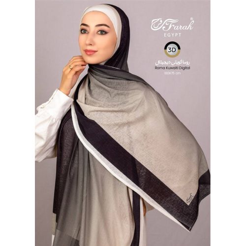 [CLBW-601936] Roma Line Kuwaiti 180 x 75 cm Gradient Printed Scarf Hijab - Black and Beige