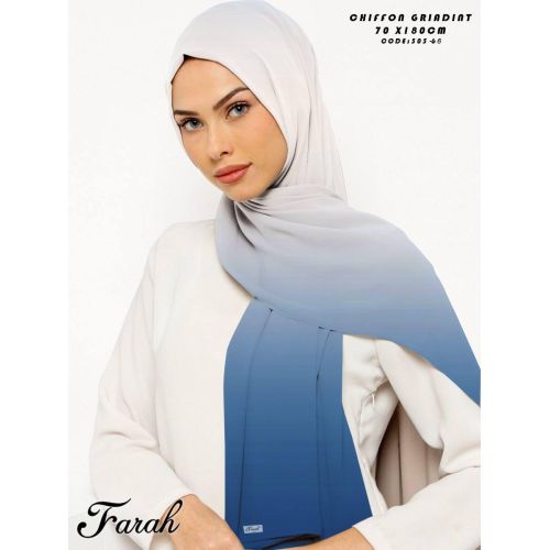 [CLBW-602145] 3D Printed Chiffon Hijab Scarf Gradient 180 x 70 cm Scarf - Dark Blue